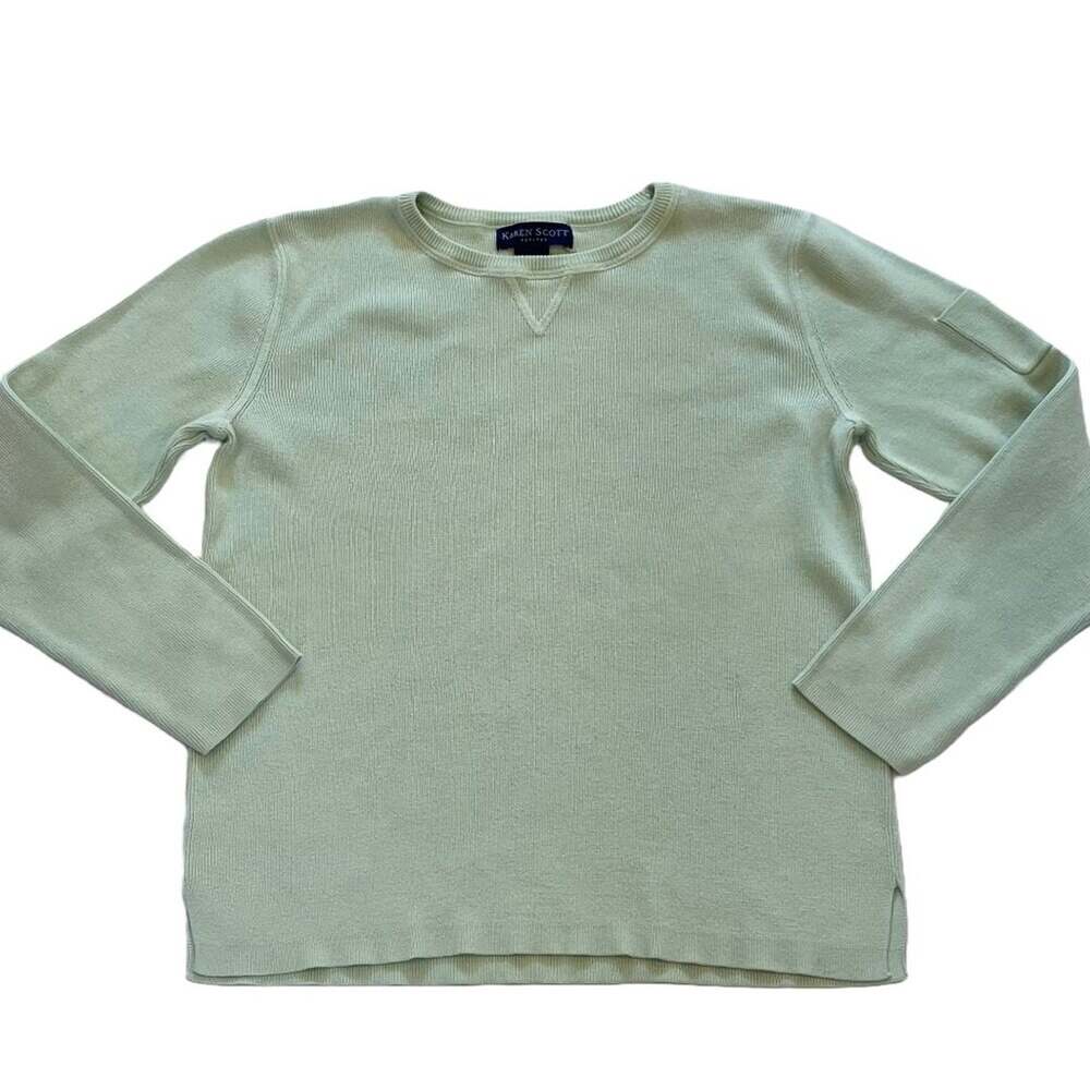 Karen Scott Petites Mint Green Long Sleeve Crew Neck Sweater, Coastal, S